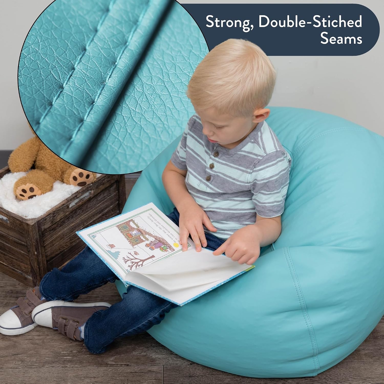 Children's Factory 26' Round Bean Bag, Bean Bag Chair with Water-Resistant Cover for Kids, Flexible Seating for Classroom Elementary, Easy to Clean, Aqua