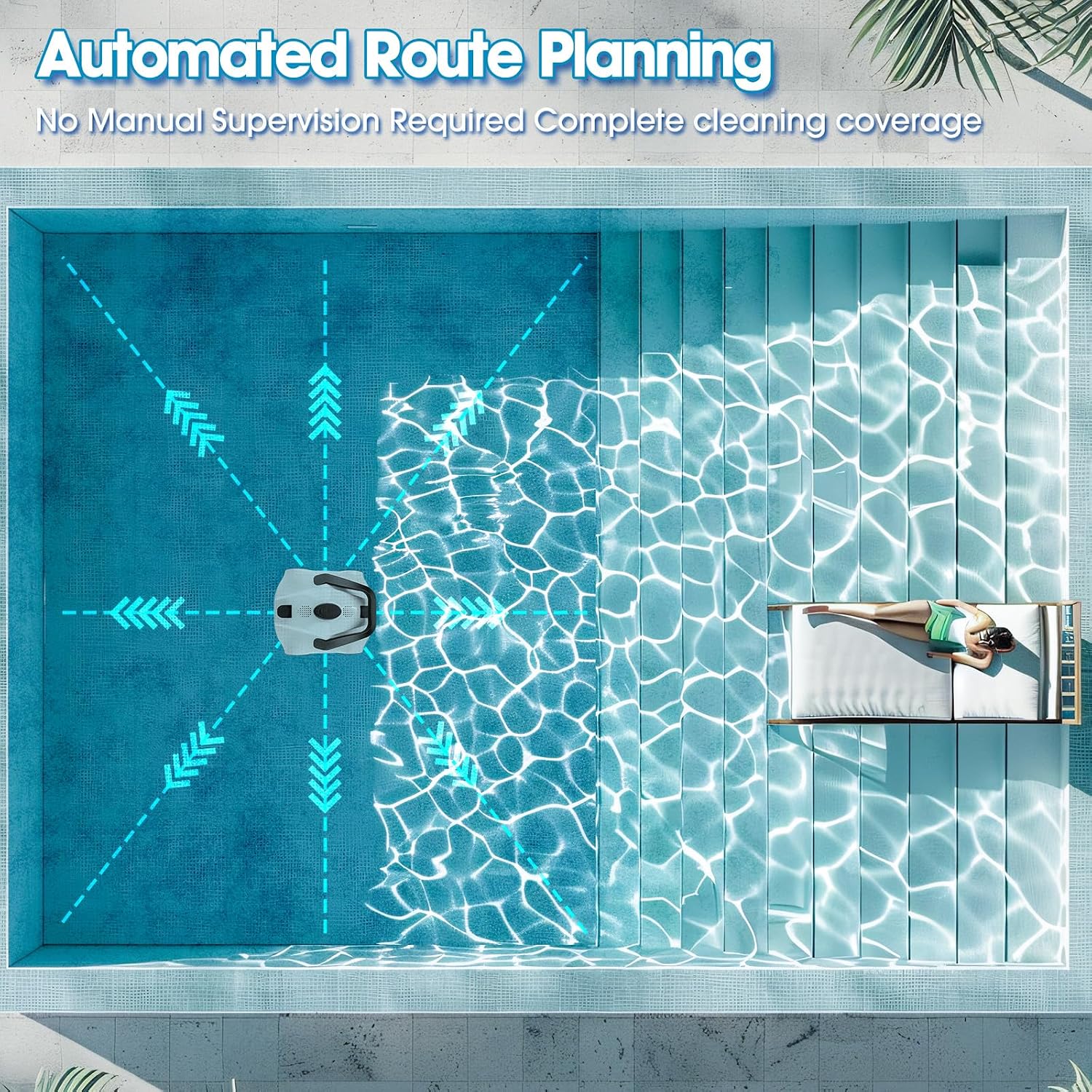 Robotic Pool Cleaner,Up to 1076 Sq.ft,Lasts 130 Mins,SYANSPAN Cordless Pool Vacuum for Above Ground Pool,Powerful Suction Dual-Drive Motors,Pool Robot Vacuum Self-Parking Technology (120mins)