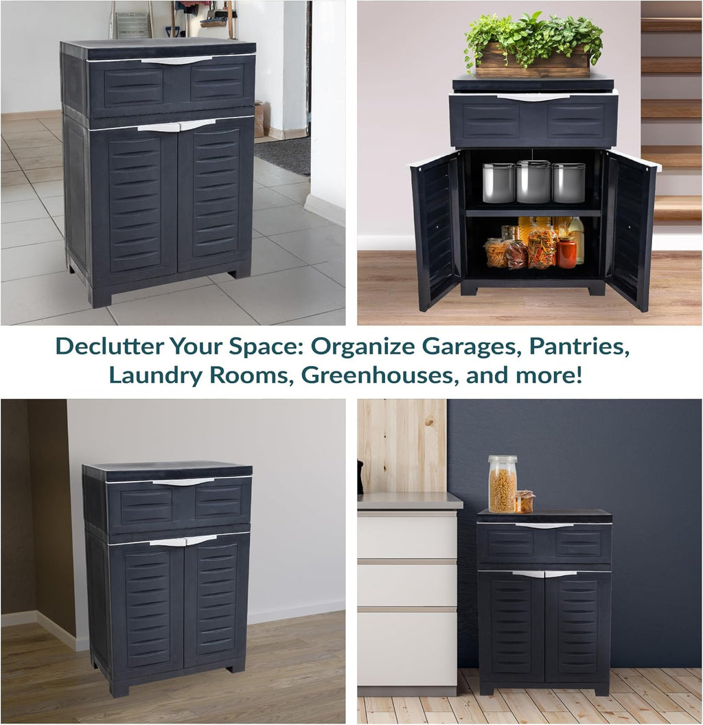 Sunnydaze 34.5' H Resin Garage Storage Cabinet - Garage Cabinet with Adjustable Shelf - Freestanding Utility Storage for Laundry Room, Office, Basement - Charcoal