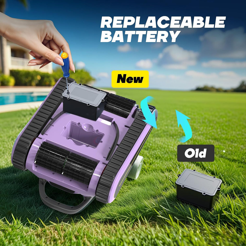 Pool Vacuum for Above Ground Pool for In Ground Pools, 2.5h Runtime, Cordless Robotic Pool Cleaner with 2024 Upgraded Motor, Wall Climbing, Intelligent Route Planning（Purple Black）