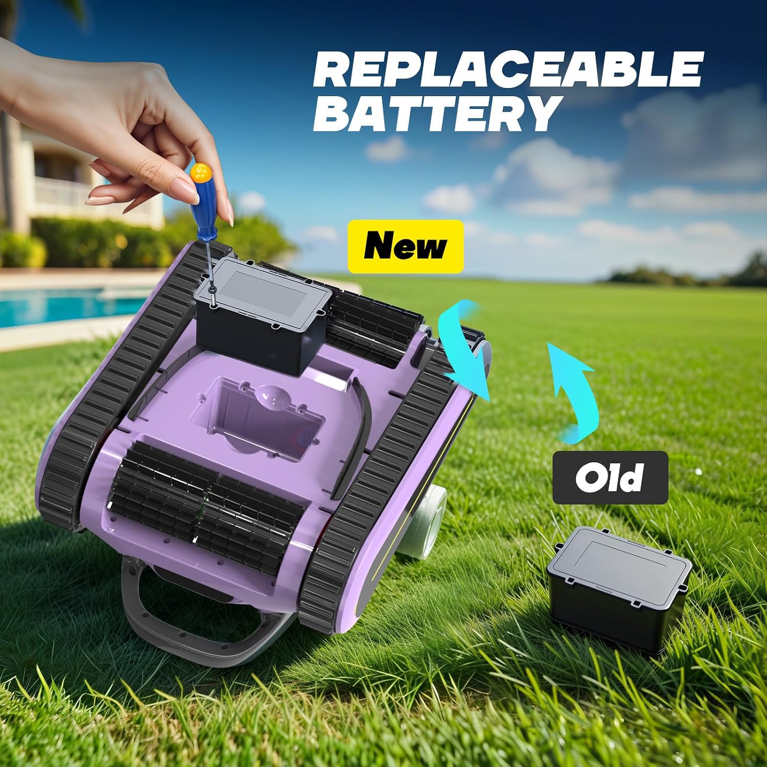 Pool Vacuum for Above Ground Pool for In Ground Pools, 2.5h Runtime, Cordless Robotic Pool Cleaner with 2024 Upgraded Motor, Wall Climbing, Intelligent Route Planning（Purple Black）