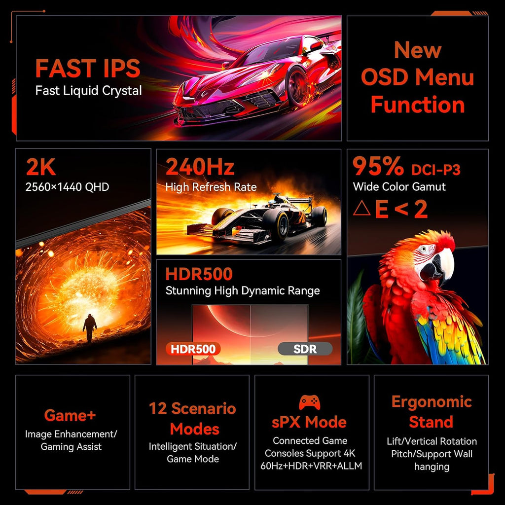 TITAN ARMY 24.5 Inch QHD 2560 x 1440p 240Hz Fast IPS Gaming Monitor,Adaptive-Sync 1ms 126% sRGB P2510S, Black