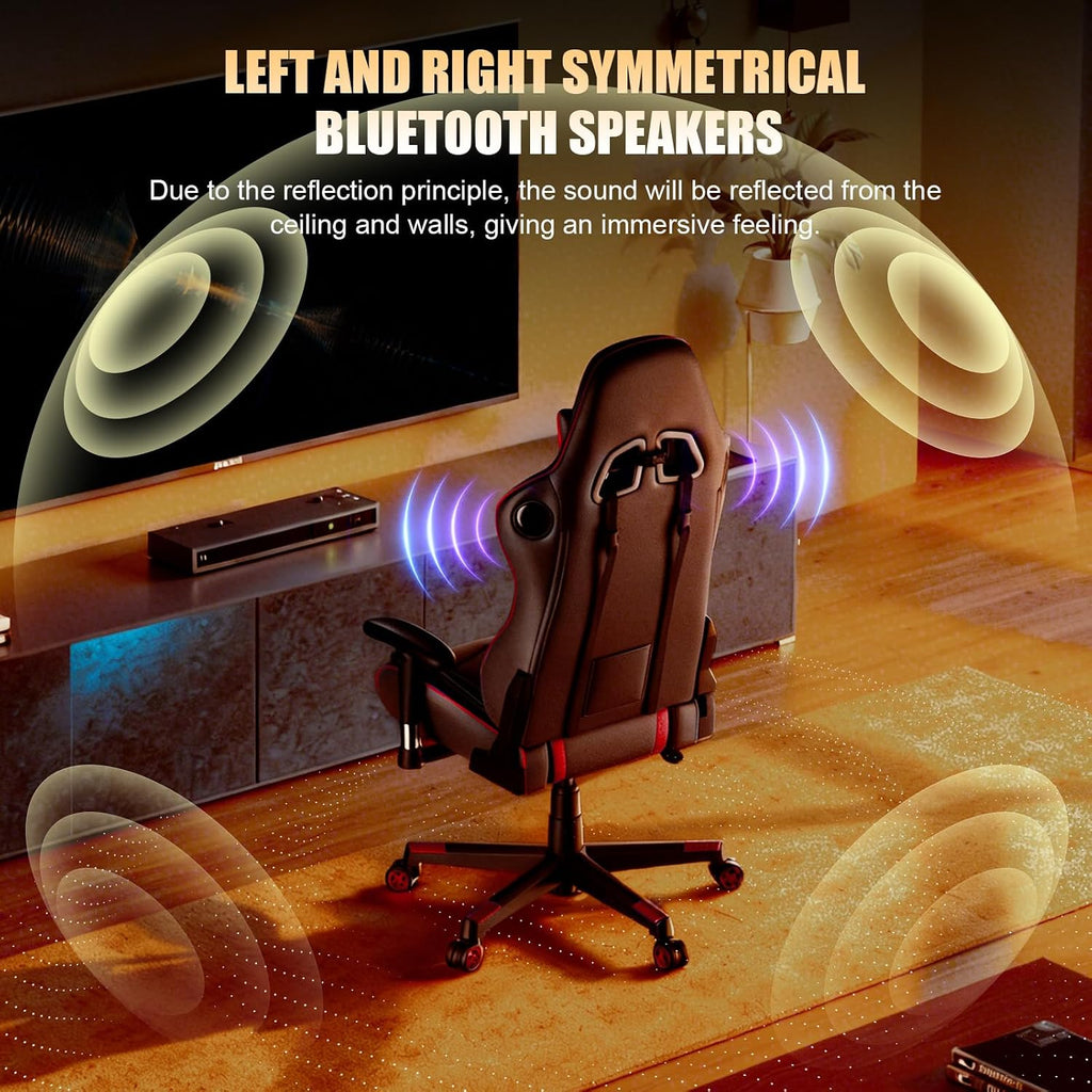 GTPLAYER Gaming Chair with Speakers Bluetooth Music Video Game Chair Audio Ergonomic Design Heavy Duty Office Computer Desk Chair (Red)