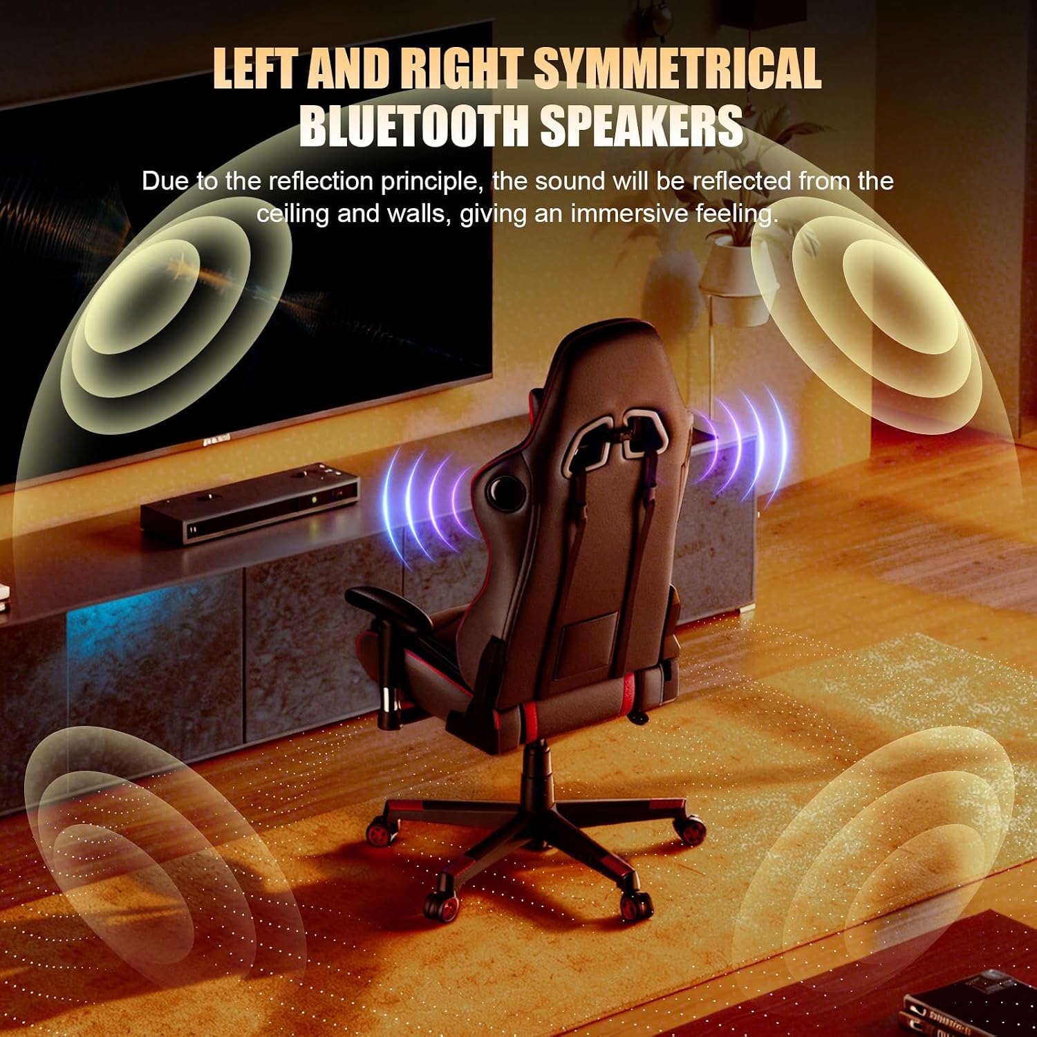 GTPLAYER Gaming Chair with Speakers Bluetooth Music Video Game Chair Audio Ergonomic Design Heavy Duty Office Computer Desk Chair (Red)