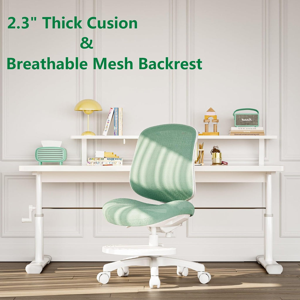 Desk Chair, Ergonomic Study Chair for Kids with Lumbar Support and Footrest, Adjustable Height, Mesh Student Chair with Adjustable backrest, Model Shell (Mint)