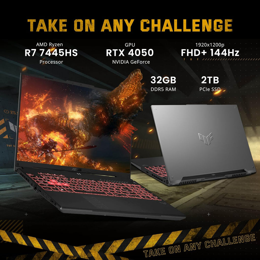 ASUS TUF A16 16' WUXGA 144Hz Gaming Laptop, AMD Ryzen 7 7445HS, GeForce RTX 4050, 32GB DDR5, 2TB SSD, RGB Backlit Keyboard, Copilot, 720p Camera, Win 11 Pro, Gray, 1TB Docking Station Set