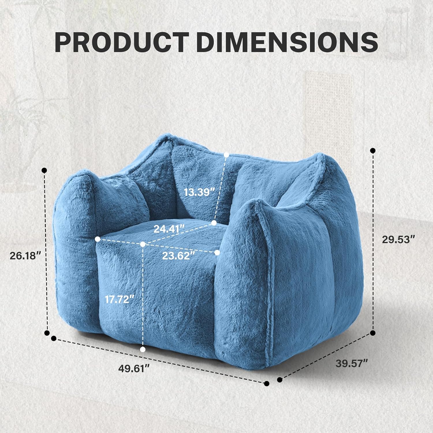 Giant Bean Bag Chair, Comfy Large Bean Bag Chairs for Adults and Kids, Fluffy Faux Rabbit Fur Floor Sofa for Living Room Bedroom Apartment, Light Bule