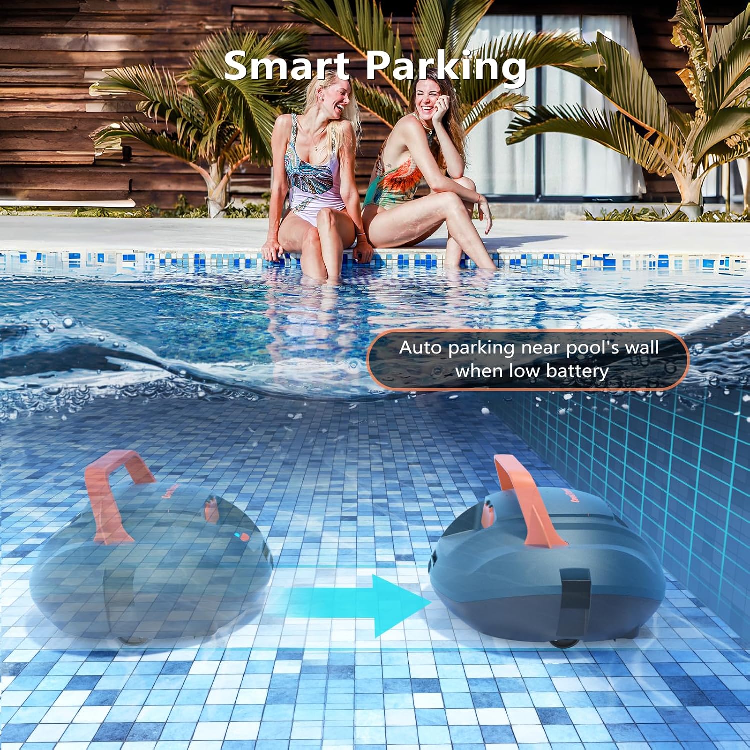 Planet Robotic Pool Cleaner, Cordless Pool Vacuum Robot with 100 Mins Runtime, Fast Charging, Powerful Suction, Self-Parking, Ideal for Above Ground Pools, Blue Grey