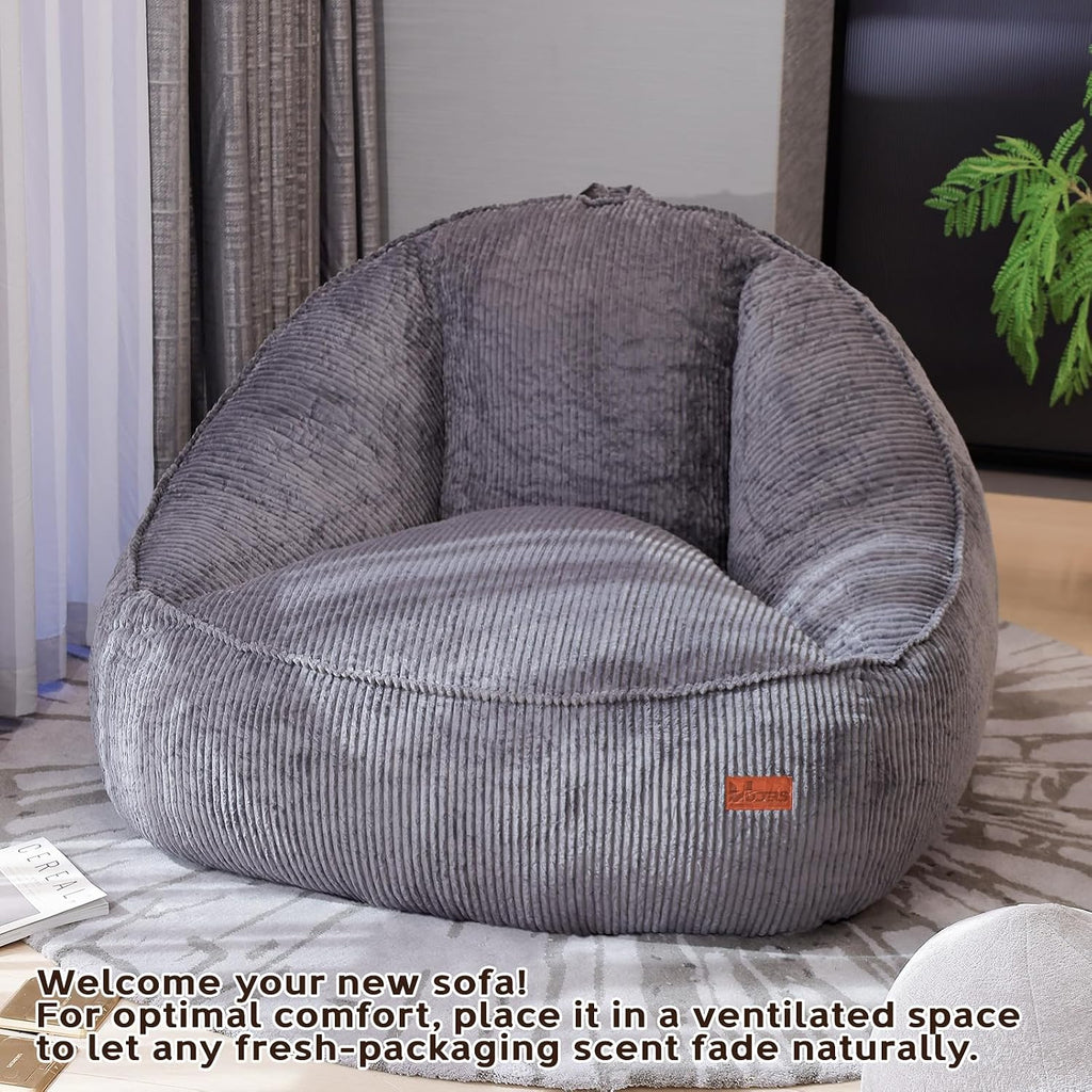 Giant Bean Bag Chair for Adults, Teens and Kids, Cozy Fluffy Corduroy Beanbag Chair with Filler, Large Floor Lounge Sofa for Living Room, Bedroom, Dorm, Gaming and Reading(L-Charcoal)