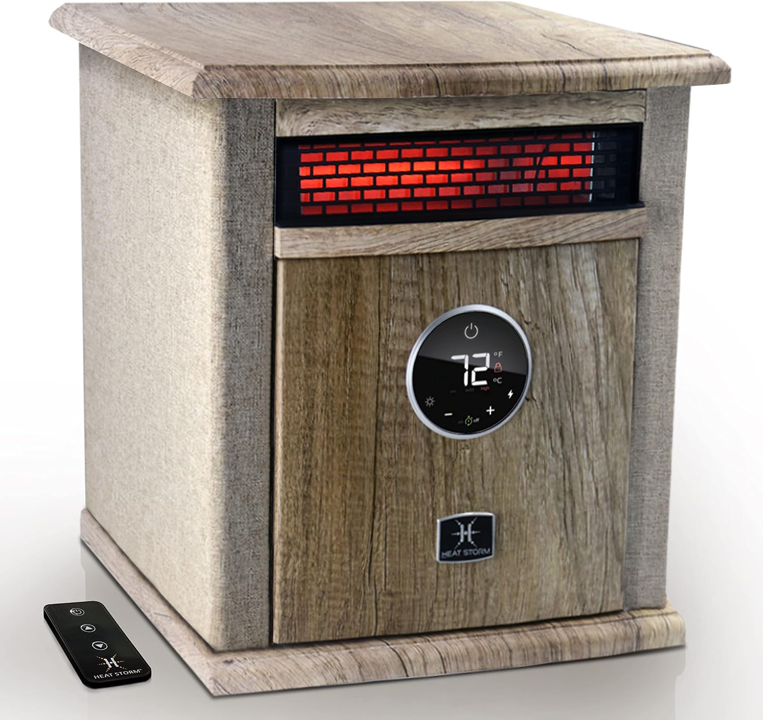 Heat Storm Portable Electric Space Heater, 1500-Watt Cabinet Infrared Quartz Element Heater With Digital Thermostat, Remote Control, washable Filter Modern Design (Beige)