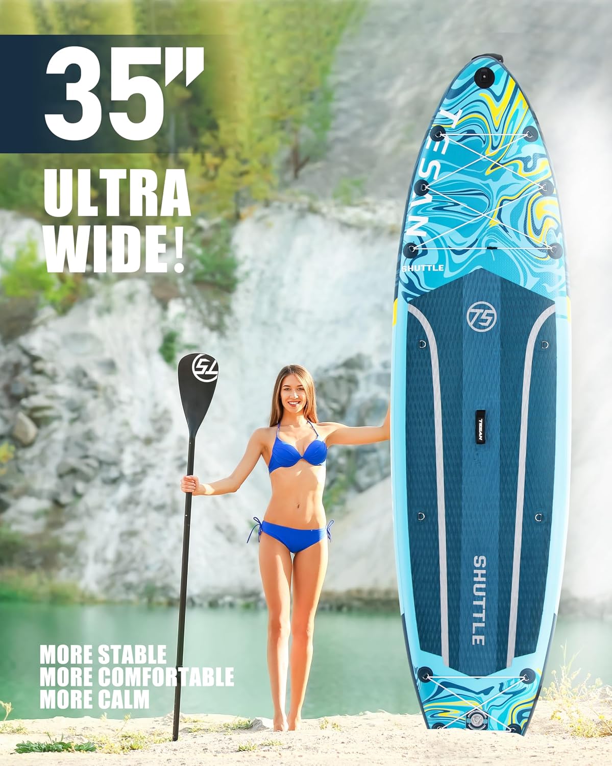 11'6x35'' Extra Wide Inflatable Paddle Board,All-Round Ultra Stable Stand Up Paddleboards with Plus Kits for 450lb,Dual Bungees, Camera Mount, 100L Backpack, Dual-Action Pump