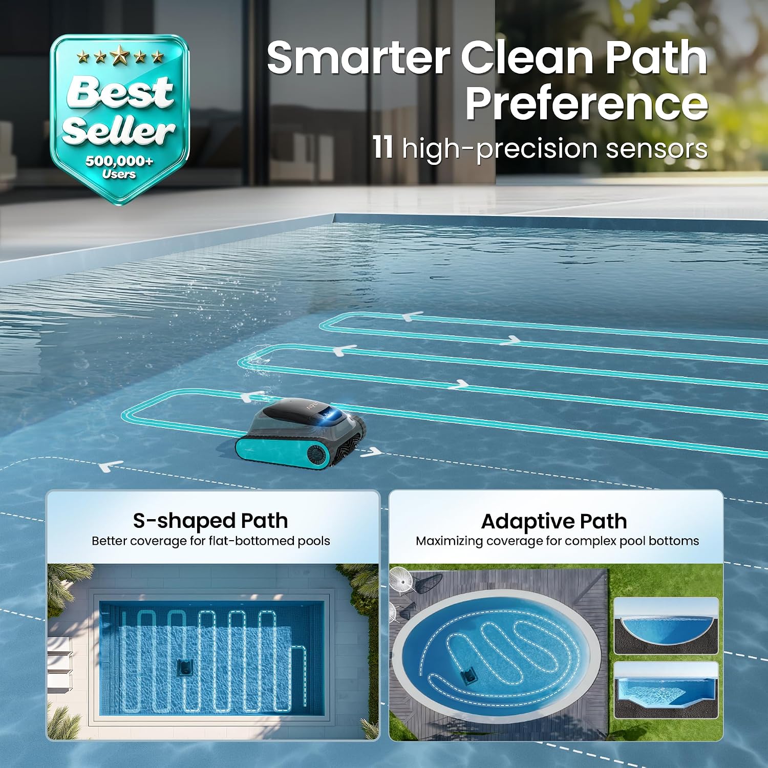 (2026 Upgrade) Aiper Scuba S1 Robotic Pool Cleaner, Weekly Custom Cleaning Plan, 270 Min Runtime, Smarter Navigation with 11 High-Precision Sensors, App Support-Blue（Renewed）
