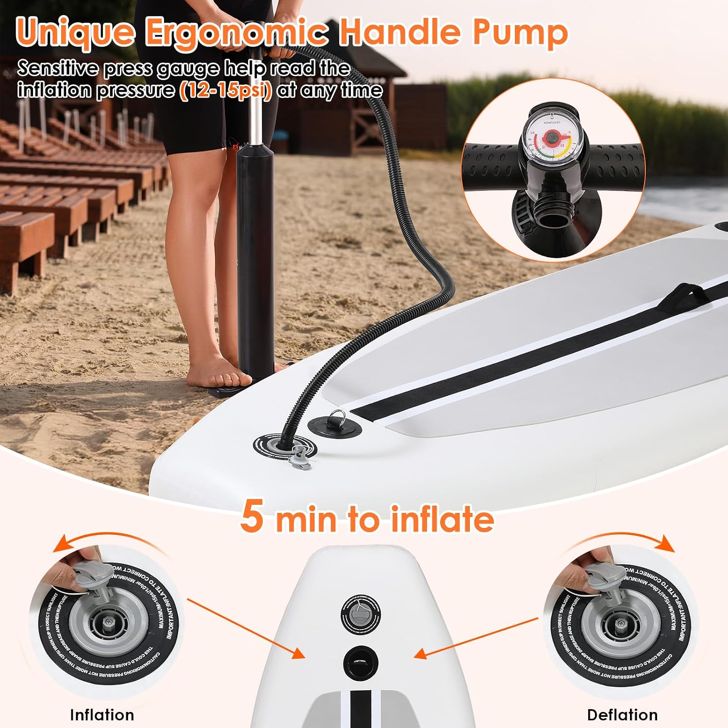 Clevich 12FT Stand Up Paddle Board, Inflatable Paddleboard with SUP Accessories & Carry Bag, Paddle, Hand Pump, Non-Slip Deck, Repair Kit,Leash, 400LBS