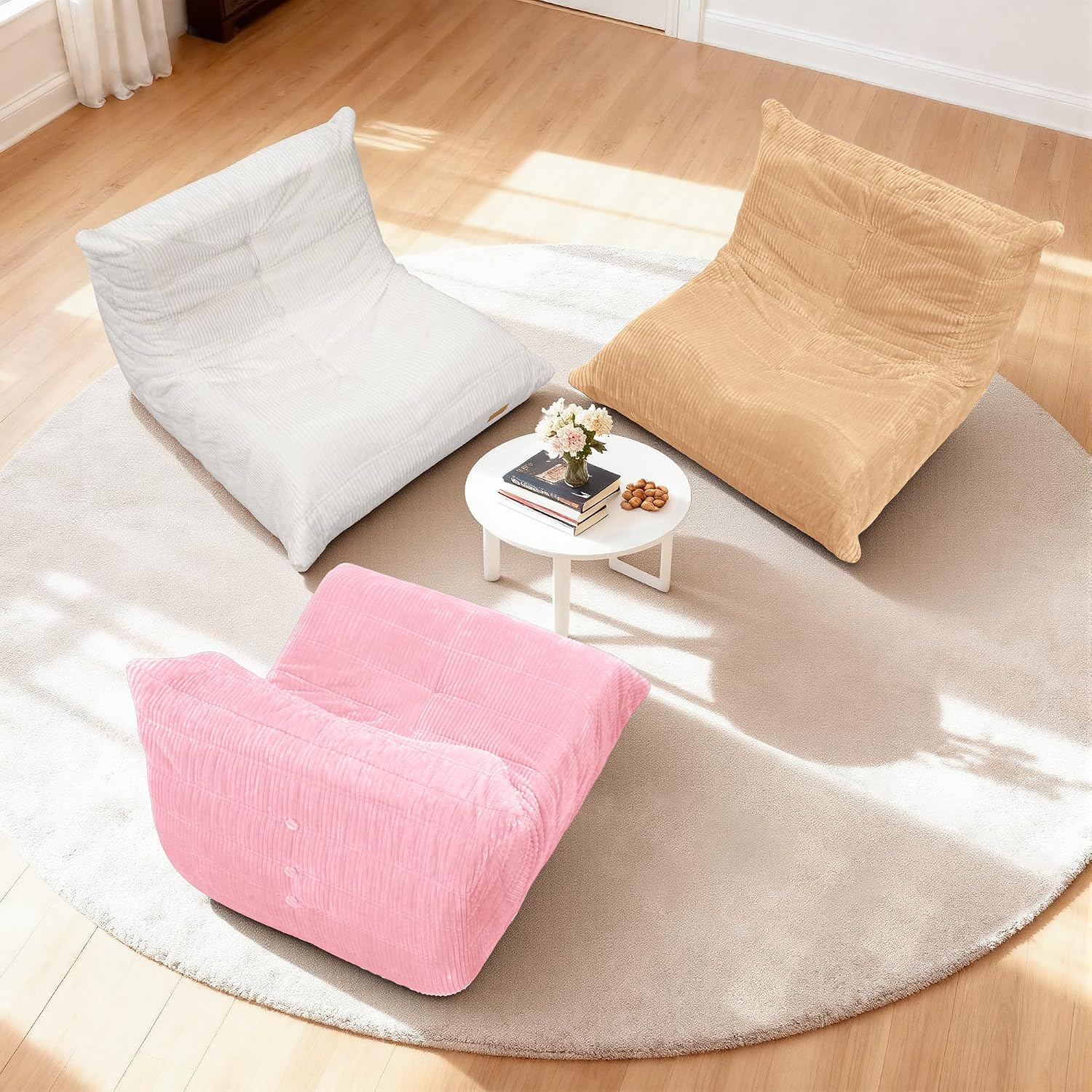 Bean Bag Chair,Giant Beanbag Chairs for Adults,Comfy Large Fireside Chair Lazy Sofa,Corduroy Bean Bag Lounger with Memory Foam Filled,Floor Sofa Couch for Home,Dorm,Living Room (Beige)