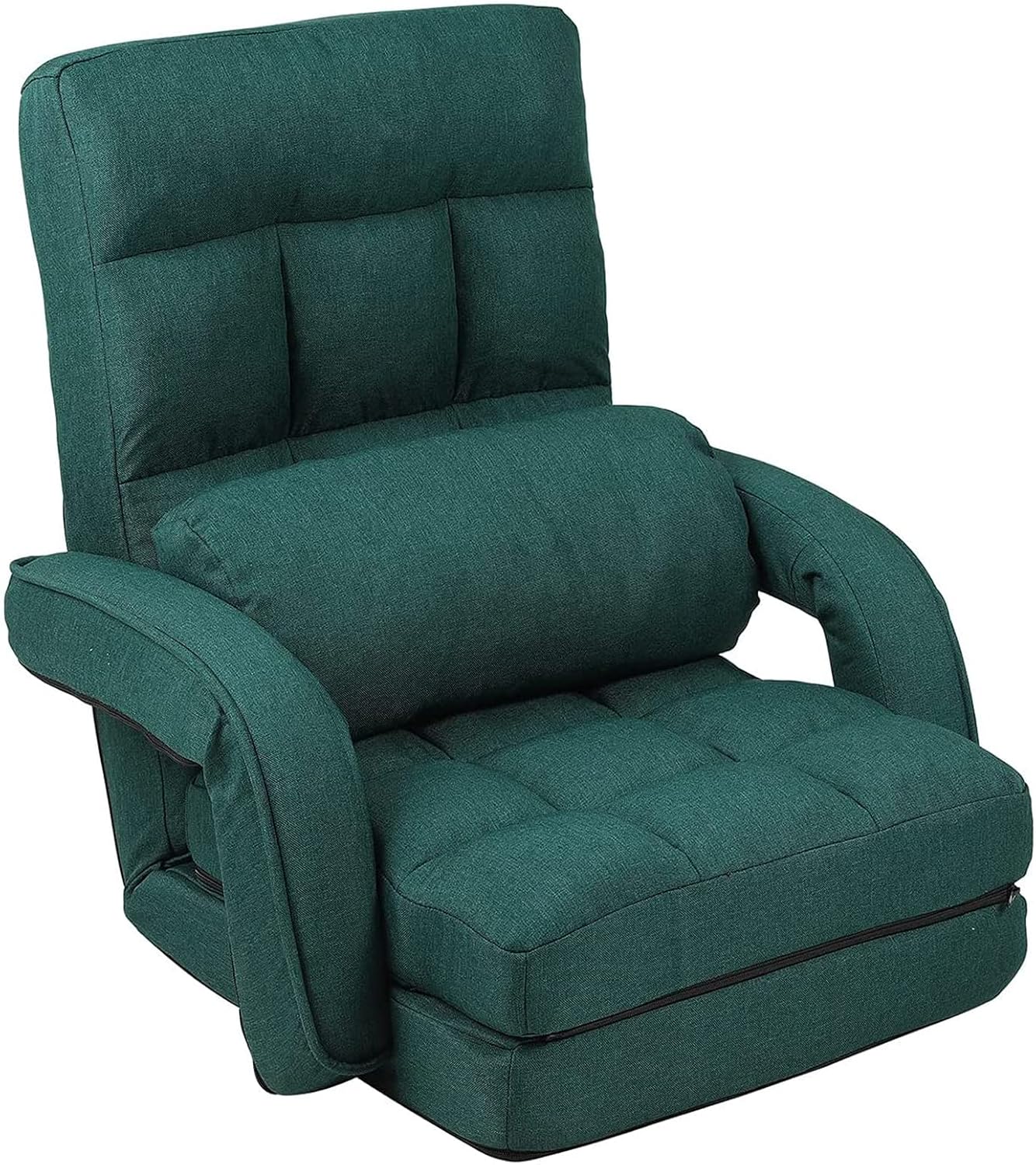 14-Position Adjustable Floor Chair, Chaise Lounge Indoor, Folding Lazy Sofa with Armrests and a Pillow Padded Adults Gaming Chairs for Living Room, Bedroom Factory Price (Green) 8803GN