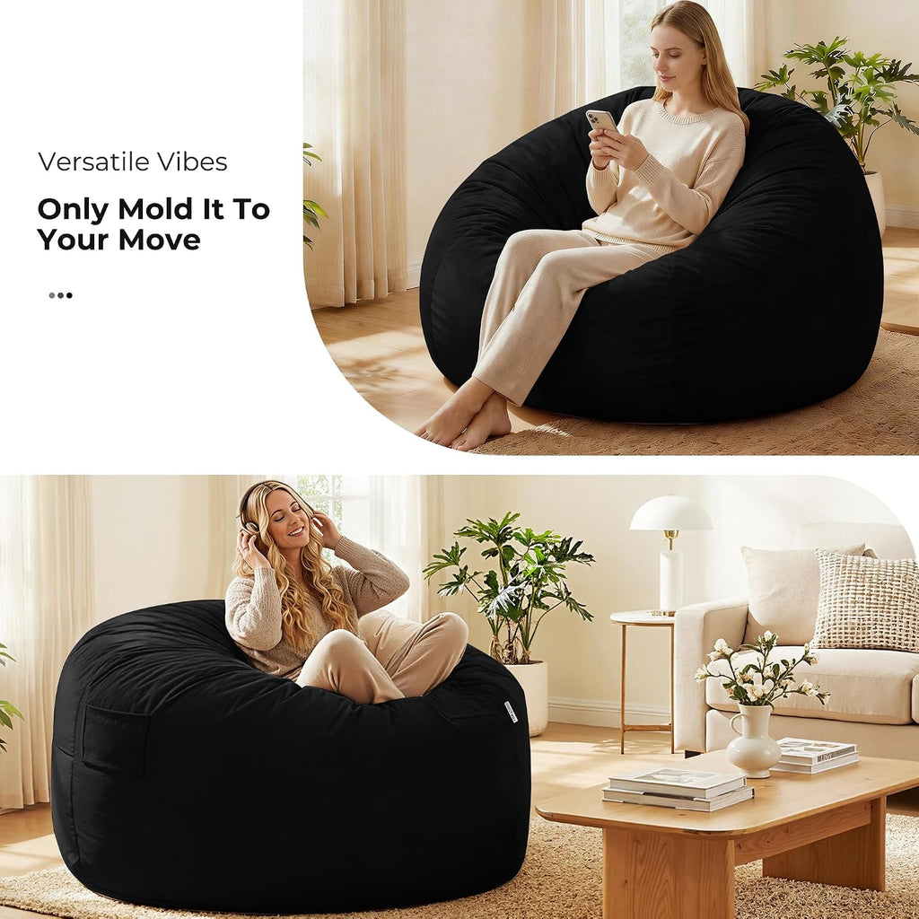 HABUTWAY Bean Bag Chair: Giant 5' Memory Foam Furniture Bean Bag Chairs for Adults with Microfiber Cover 5Ft (Black)