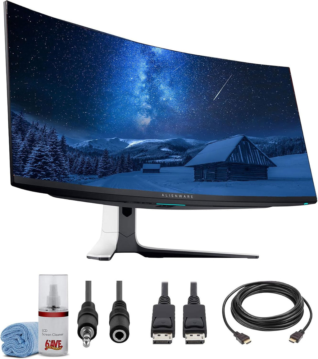 Dell Alienware AW3423DW 34.2″ QD-OLED 1440p HDR 175Hz Curved Gaming Monitor (Lunar Light) | G-SYNC Ultimate UltraWide Display + DisplayPort Cable + Headphone Extender + HDMI Cable + Cleaning Kit
