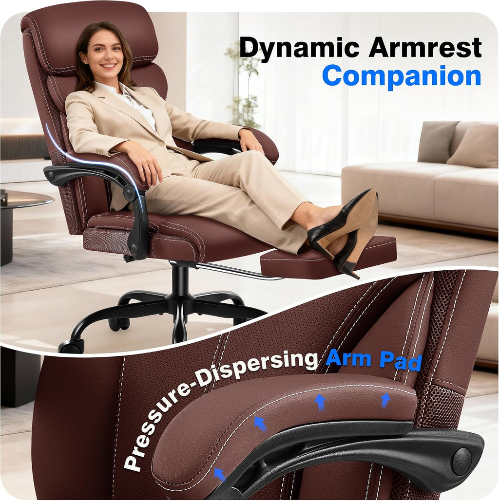 AreShark Office Chair - Ergonomic Comfortable High Back Computer Desk Chair with Foot Rest - Executive Breathable Swivel Rolling Reclining Leather Chair with Lumbar Support for Home Gaming Relaxing