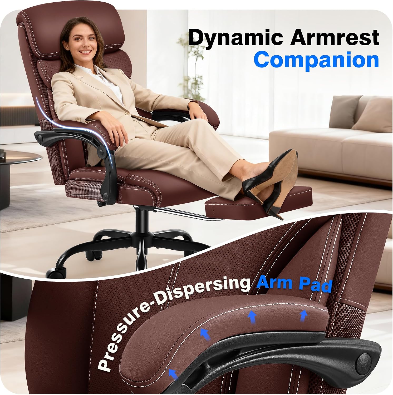 AreShark Office Chair - Ergonomic Comfortable High Back Computer Desk Chair with Foot Rest - Executive Breathable Swivel Rolling Reclining Leather Chair with Lumbar Support for Home Gaming Relaxing