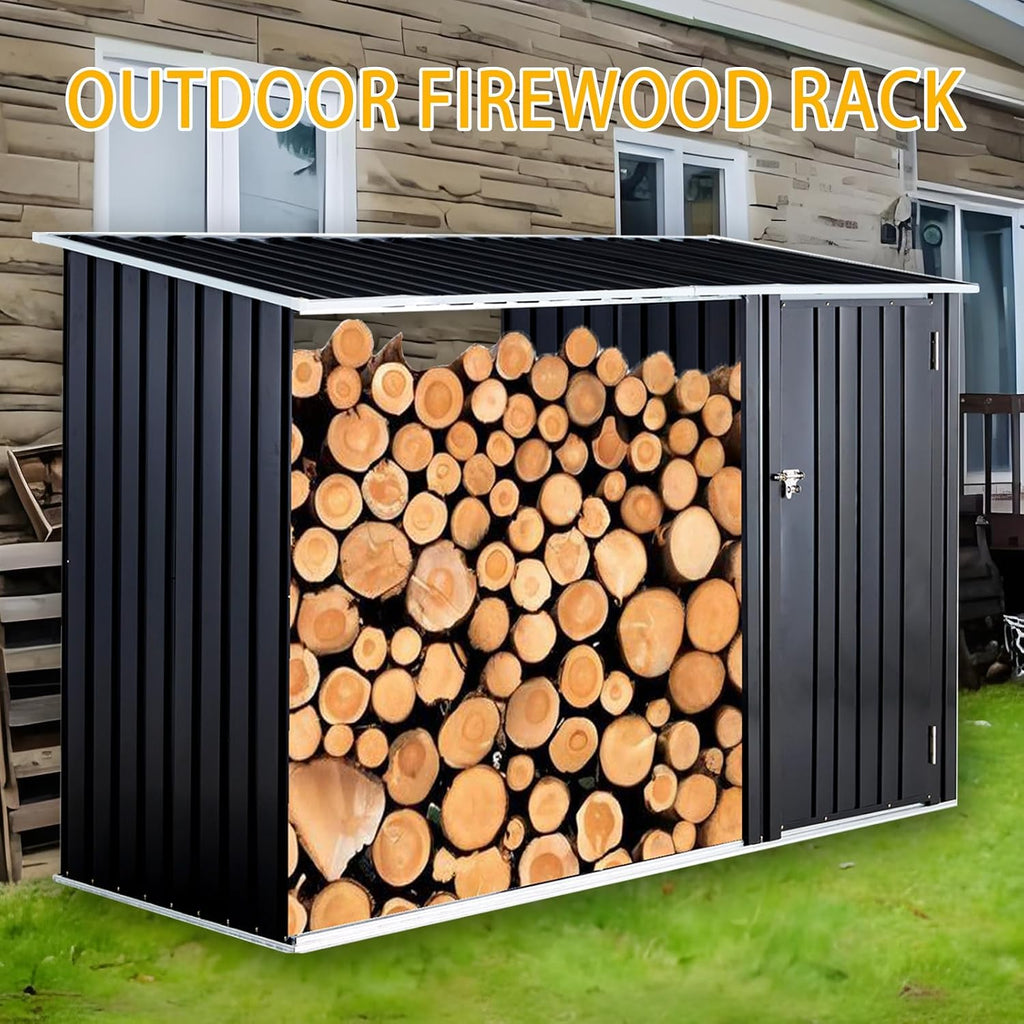 2 in 1 Outdoor Firewood Racks, Firewood Storage Shed, Wood Sheds, Firewood Shelter, Outdoor Storage Shed with Log Holder, 98' L x 41' W x 63.5' H