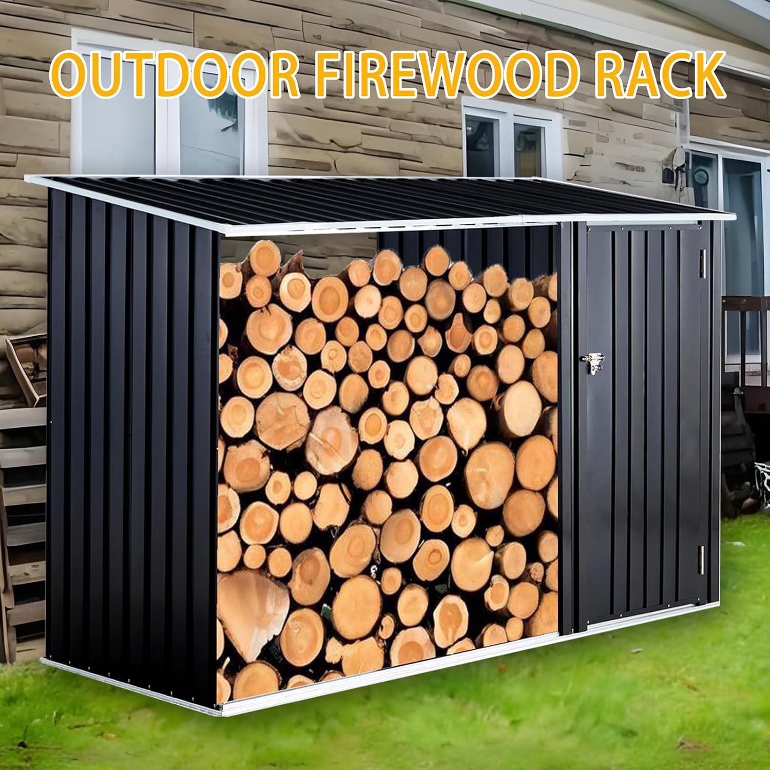 2 in 1 Outdoor Firewood Racks, Firewood Storage Shed, Wood Sheds, Firewood Shelter, Outdoor Storage Shed with Log Holder, 98' L x 41' W x 63.5' H