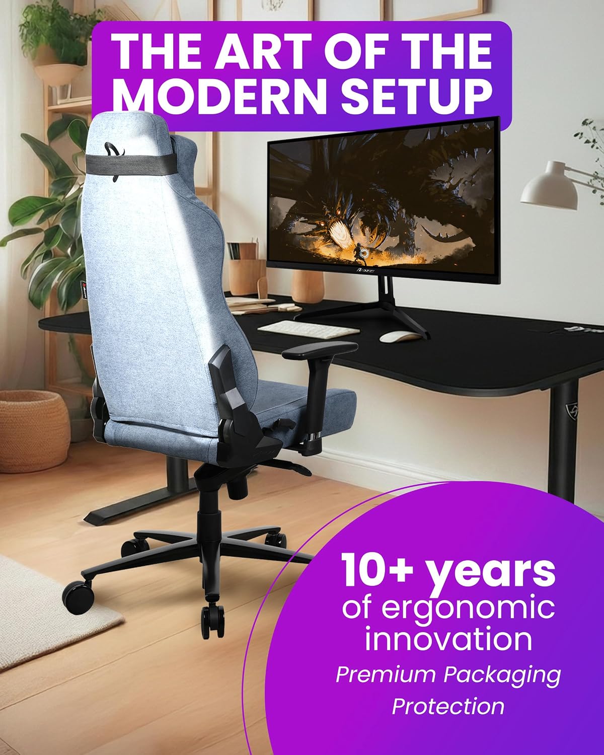 Arozzi Vernazza Soft Fabric Durable Upholstery Ergonomic Office and Gaming Chair with High-Level Features Like 3D Armrests and a Pro Mechanism Along with Soft Neck & Lumbar Support Pillows-Blue