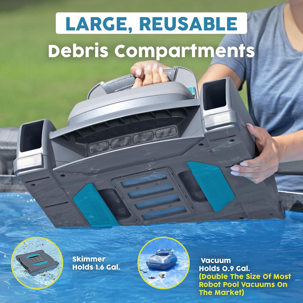 Bestway AquaTronix Pro G300 Automatic Robotic Pool Vacuum and Surface Skimmer Cleaner, Cordless Pool Robot, 120-Min Runtime, Cleans Pool Floor and Waterline, Self-Parking