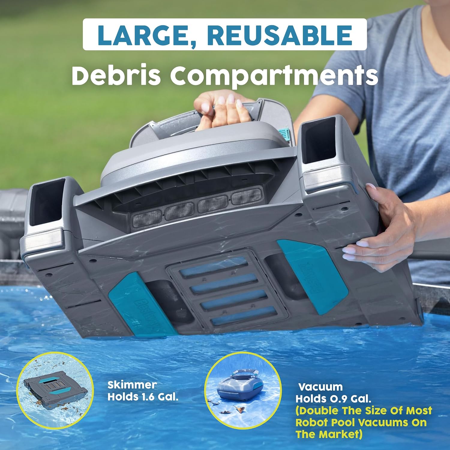 Bestway AquaTronix Pro G300 Automatic Robotic Pool Vacuum and Surface Skimmer Cleaner, Cordless Pool Robot, 120-Min Runtime, Cleans Pool Floor and Waterline, Self-Parking