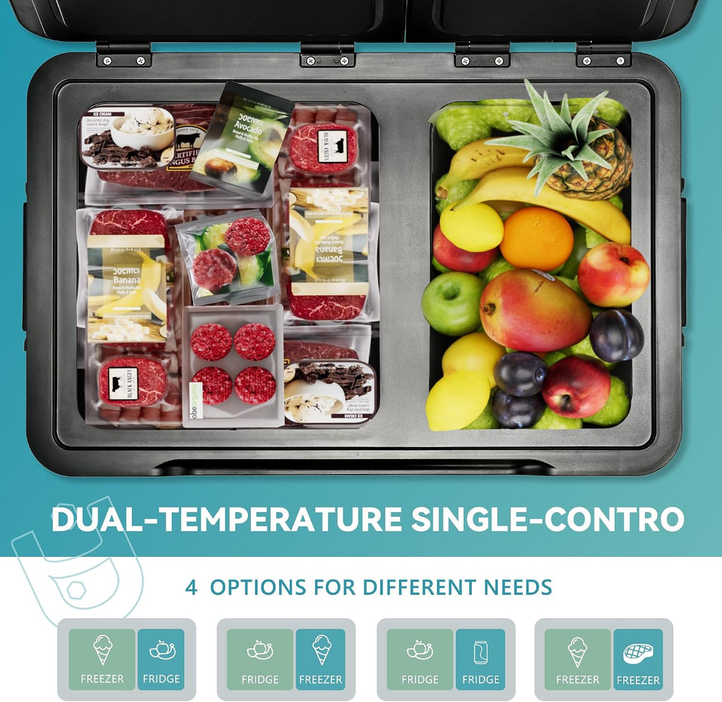 EUHOMY 12 Volt Refrigerator, 37QT Dual Zone Electric Cooler APP Control, Car Refrigerator with 12/24V DC 110-240V AC, Car Fridge -4℉~68℉, Portable Freezer Aluminum Interior for Camping,Trip,Home,Truck
