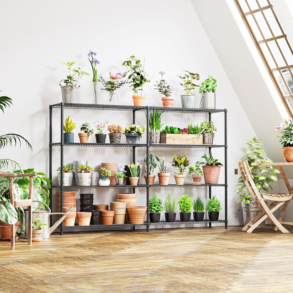 IZEUK Linked Storage Racks, DIY Adjustable Heavy Duty Metal Shelving Unit for Corner, Ideal for Kitchen, Garage, Warehouse, and Garden (Black, 4 Tiers, 15.7' D x 33.5' W x 59.5' H, 1147 lbs Capacity)