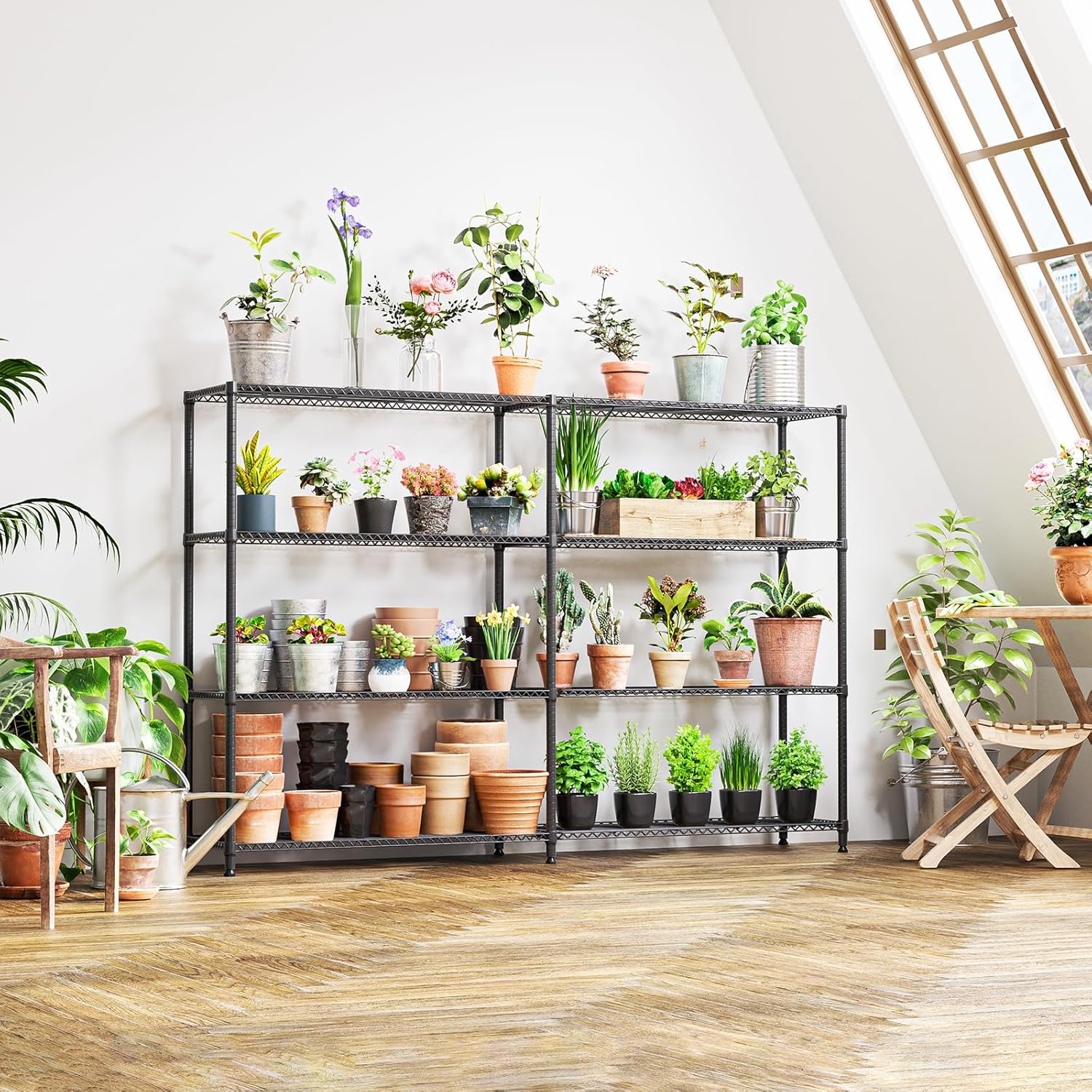 IZEUK Linked Storage Racks, DIY Adjustable Heavy Duty Metal Shelving Unit for Corner, Ideal for Kitchen, Garage, Warehouse, and Garden (Black, 4 Tiers, 15.7' D x 33.5' W x 59.5' H, 1147 lbs Capacity)