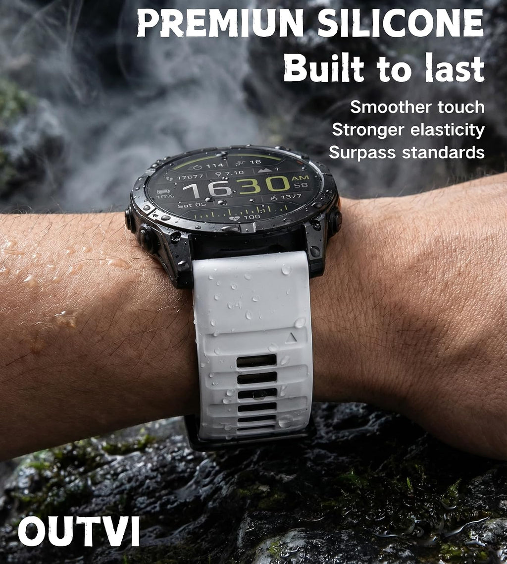 for Fenix 6X/7X Band 26mm Quickfit Silicone Watch Bands for Garmin Fenix 8 51mm/Fenix 5X Plus/Fenix 3/Descent MK2i/Enduro – Soft Rubber Sports Strap