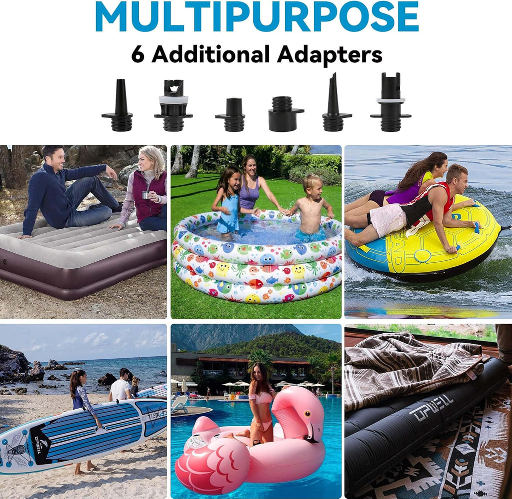 UPWELL Rechargeable Paddle Board Pump 16PSI Sup Air Pump with 6000mah Battery, 12V DC Car Connector Intelligent Dual Stage Inflation & Auto-Off Feature, Deflation Function