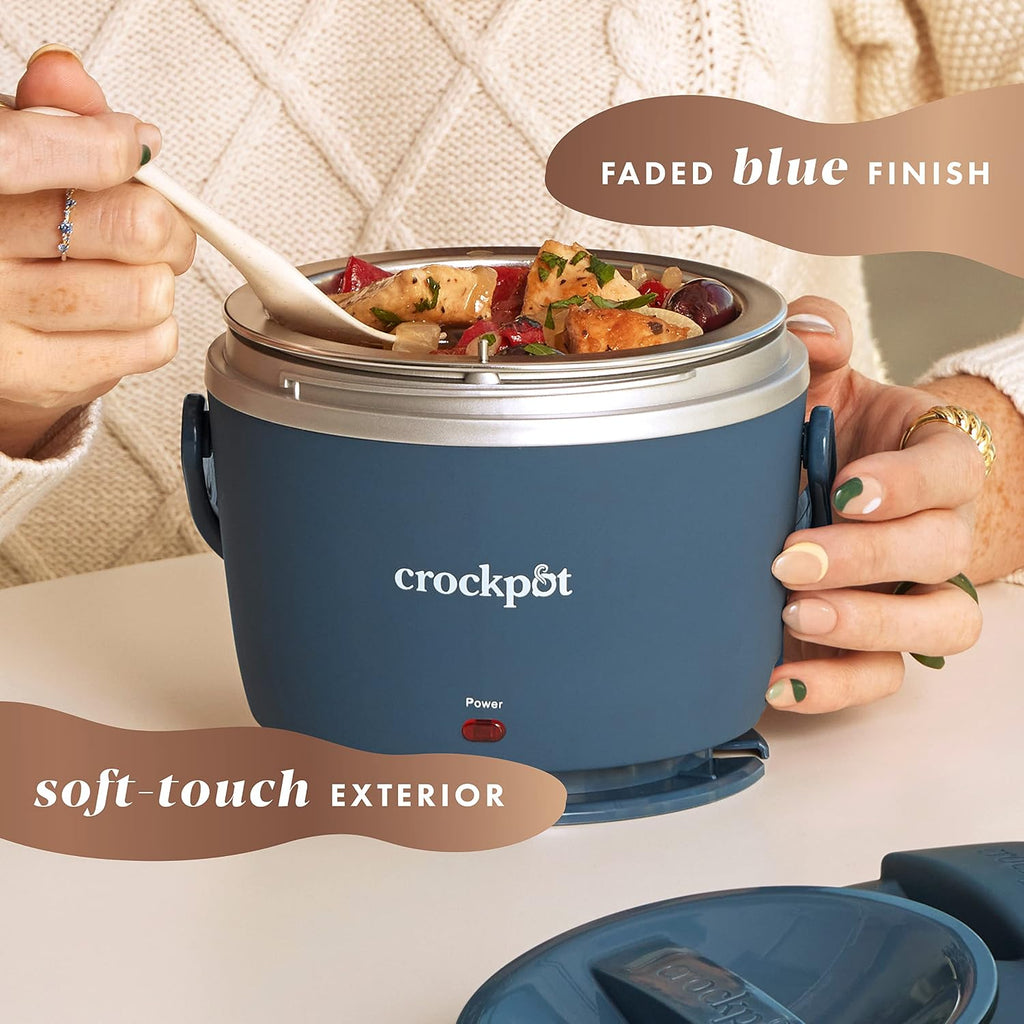 Crock-Pot 20-Ounce Electric Lunch Box,Portable Food Warmer,Faded Blue,Perfect for Travel,Car,On-the-Go,Keeps Food Warm,Spill-Free,Dishwasher-Safe,Ideal Gift for Men and Women,(Pack of 4)