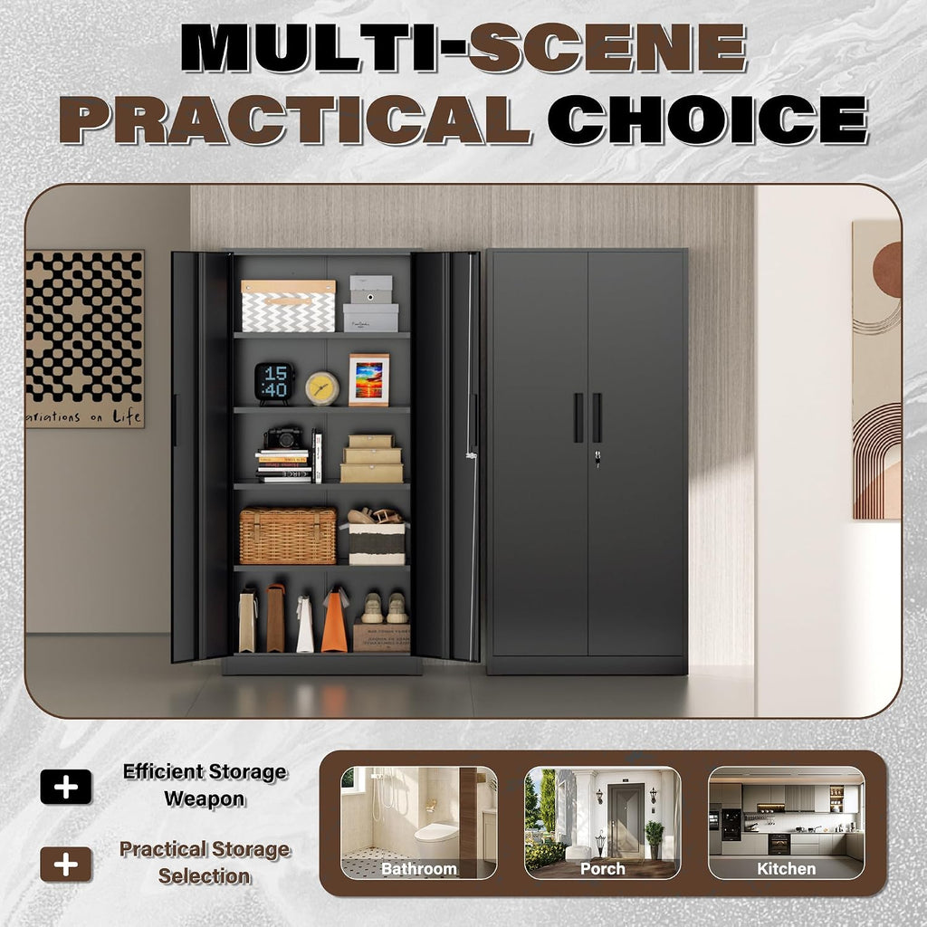 Incbruce 72' Metal Storage Cabinet, Garage Cabinets and Storage System with Doors and Shelves, Tall Lockable Tool Cabinet for Garage, Office, Home (Black)