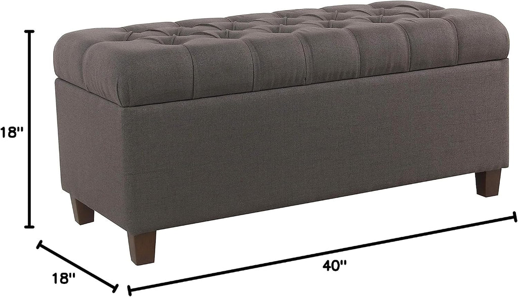 Homepop Home Decor | Tufted Ainsley Button Storage Ottoman Bench with Hinged Lid | Ottoman Bench with Storage for Living Room & Bedroom, Charcoal Gray 18x40x18 inches