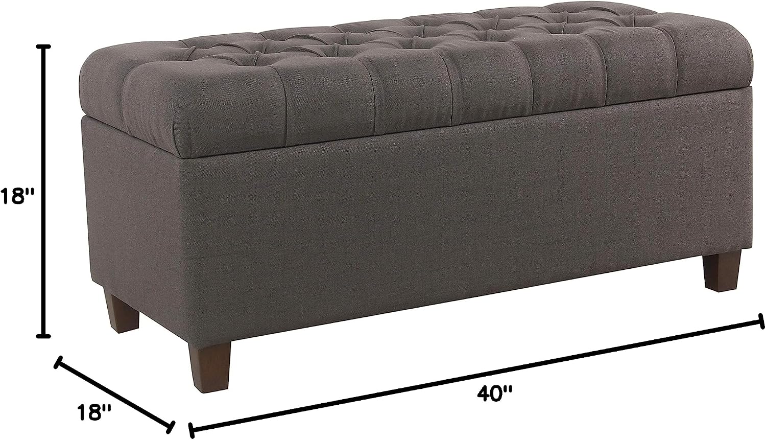 Homepop Home Decor | Tufted Ainsley Button Storage Ottoman Bench with Hinged Lid | Ottoman Bench with Storage for Living Room & Bedroom, Charcoal Gray 18x40x18 inches