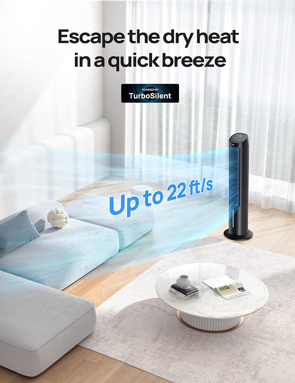 DREO Tower Fans That Blow Cold Air, 40' Evaporative Air Cooler, Cooling Fan for Bedroom with 80° Oscillating, Remote Control, 3 Modes 4-Speed Quiet Floor Fan, Black