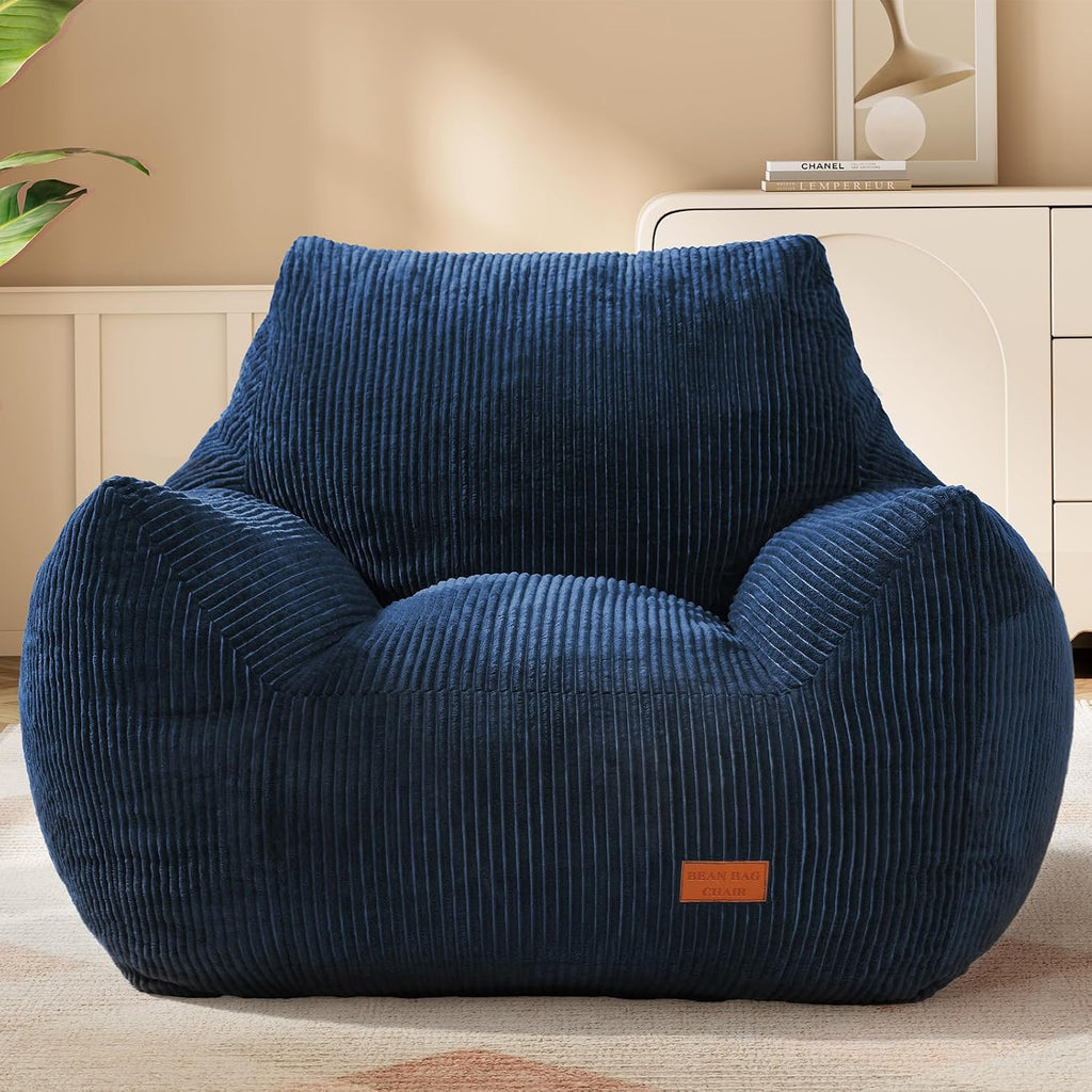 Big Bean Bag Chair for Adults, Ultra Soft Living Room Bean Bag with Armrests, Stuffed BeanBag Chair for Napping, Gaming, Vacuum-Compressed for Easy Gifting, 48 Hours to Fluffs Up, Navy Blue