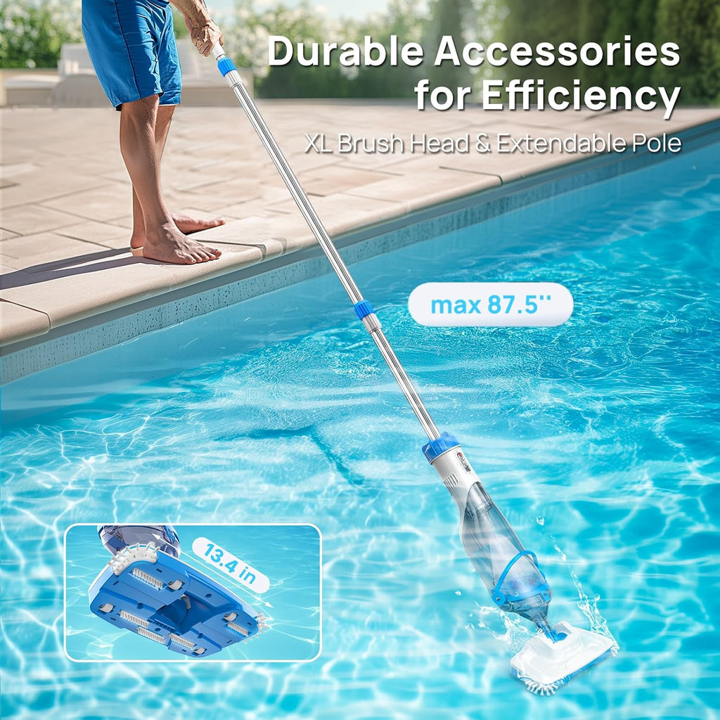 Consciot Handheld Pool Vacuum with Telescopic Pole, 18.5 GPM Suction, Up to 1-Hour Runtime – Cordless Cleaner for Pools, Spas & Hot Tubs, Includes 2-Pack Filter Bags