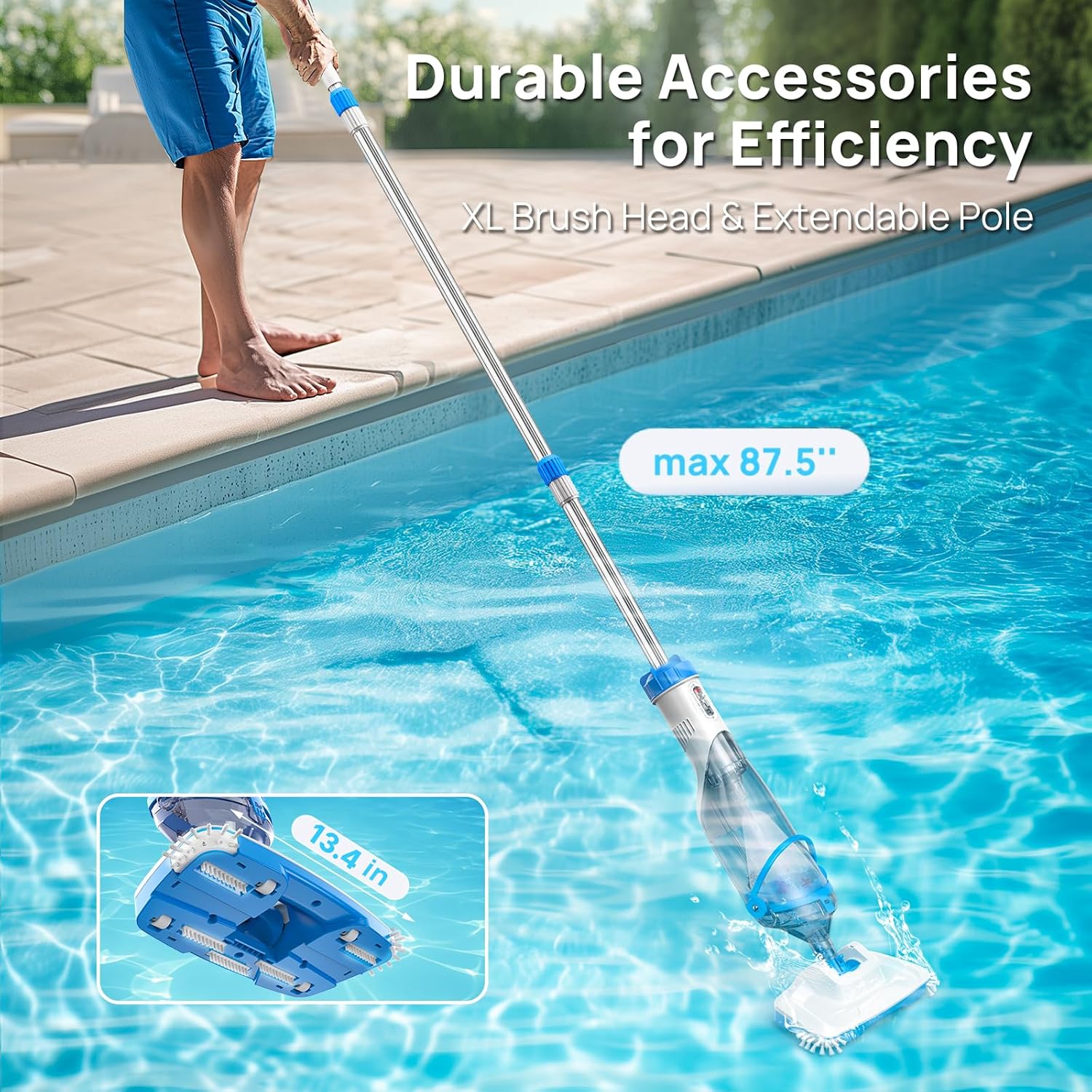 Consciot Handheld Pool Vacuum with Telescopic Pole, 18.5 GPM Suction, Up to 1-Hour Runtime – Cordless Cleaner for Pools, Spas & Hot Tubs, Includes 2-Pack Filter Bags