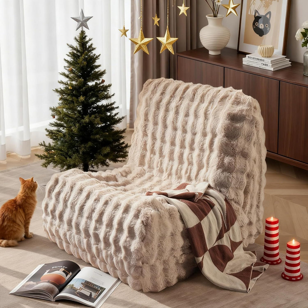 Beige Bean Bag Chairs for Adults,Comfy Small Bean Bag Sofa with Back Support,Memory Foam Bean Bag Chair for Teens,Faux Fur Fireside Beanbags Lazy Sofa for Bedroom,Dorm,Apartment,Living Room