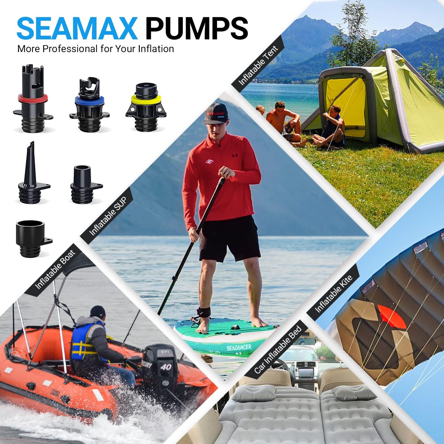 Seamax Marine SUP20D Electric Air Pump for Inflatable Paddle Board, Max 20 PSI, Additional Fittings Included, Pro Edition Built in Temperature Sensor and Voltage Meter Support Inflation and Deflation