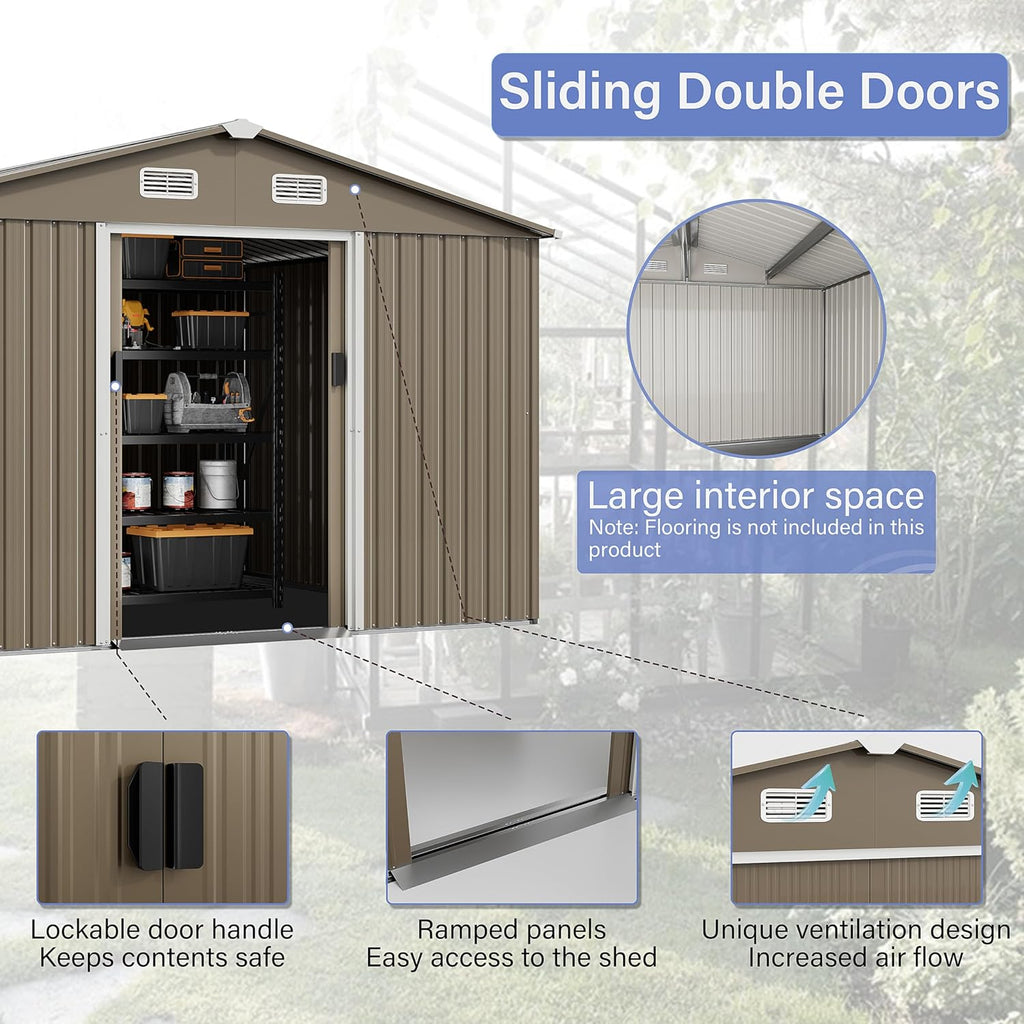 Kurapika 10 x 8FT Outdoor Storage Shed Waterproof, Large Garden Tool House with Air Vents and Lockable Sliding Door, Metal Shed for Garden, Patio, Backyard, Lawn