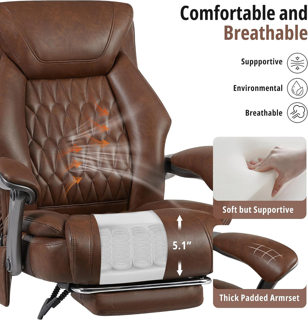 Massage Office Chair with Heat & Footrest, Ergonomic Reclining Executive Desk Chairs with 6-Point Vibration, PU Leather Computer Chair for Home Office or Gaming