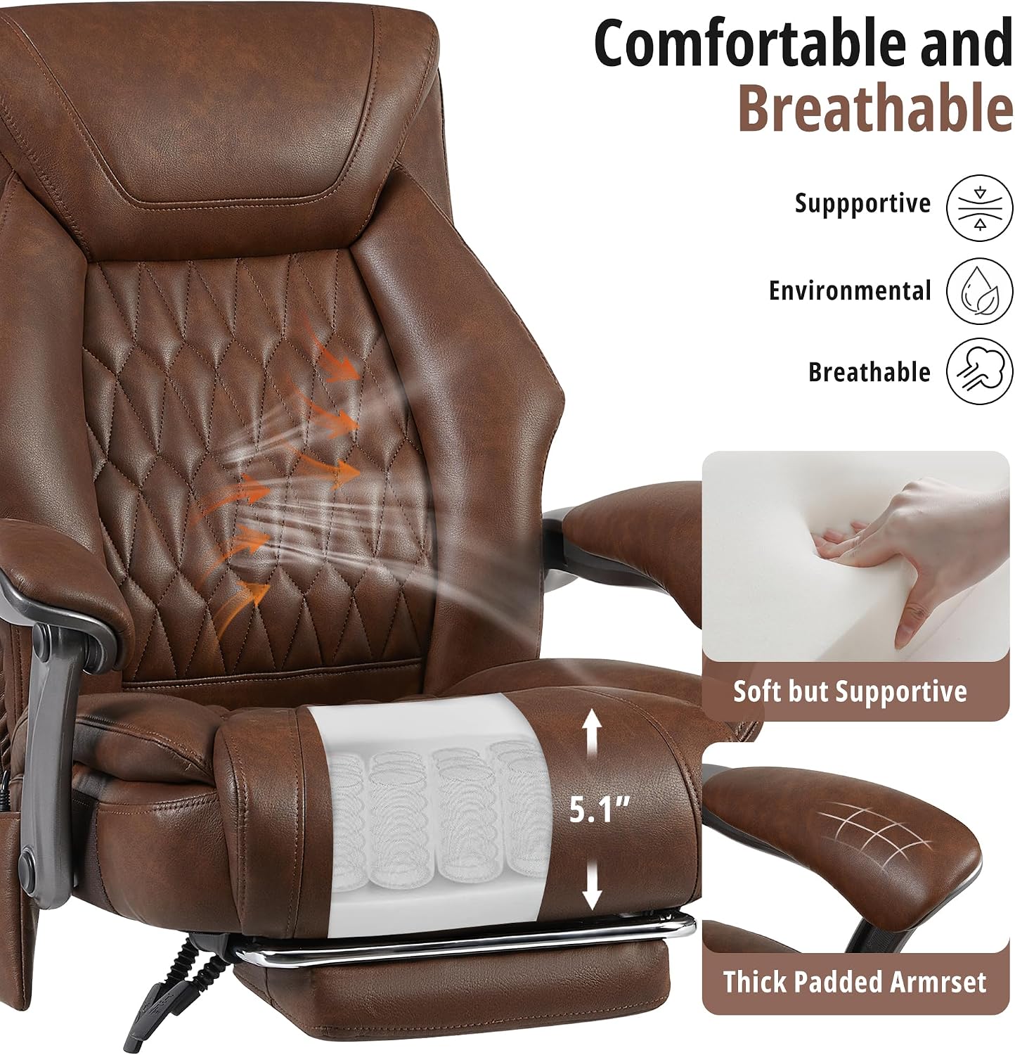 Massage Office Chair with Heat & Footrest, Ergonomic Reclining Executive Desk Chairs with 6-Point Vibration, PU Leather Computer Chair for Home Office or Gaming