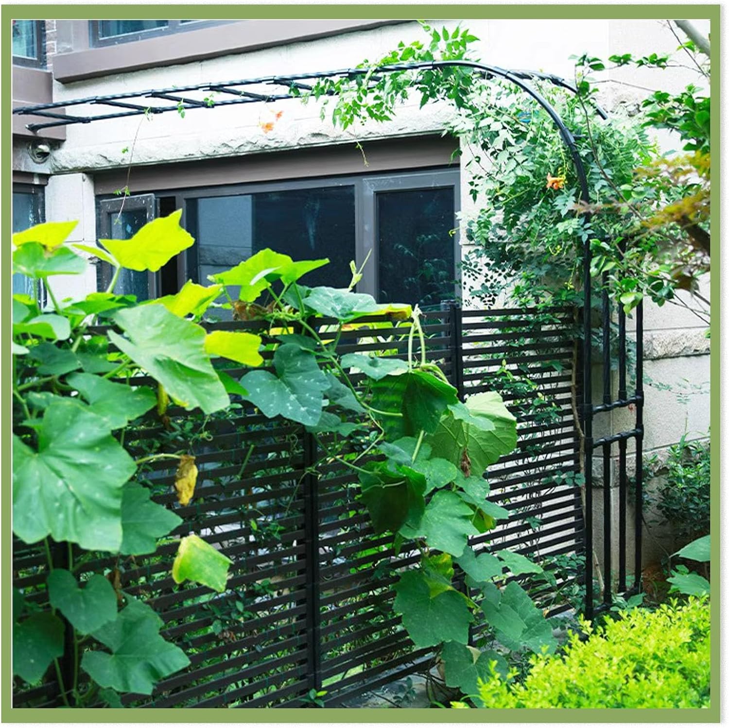 Black Metal Half Side Garden Arch, Wall Mounted Rose Arch Trellis, Wedding Archway Decoration Heavy Duty Steel Pergola Trellis for Outdoor Climbing Plants(Size:180x240x40CM/5.9x7.9x1.3ft)