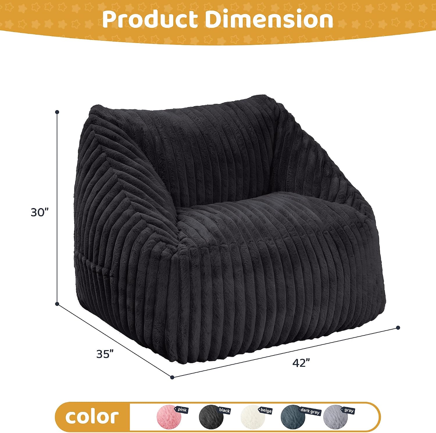 HABUTWAY Bean Bag Chair, Giant Bean Bag Chairs for Adults and Kids, Bean Bag Sofa, Lazy Floor Sofa, Faux Fur Beanbag Chair with Armrests for Living Room Bedroom (Black)