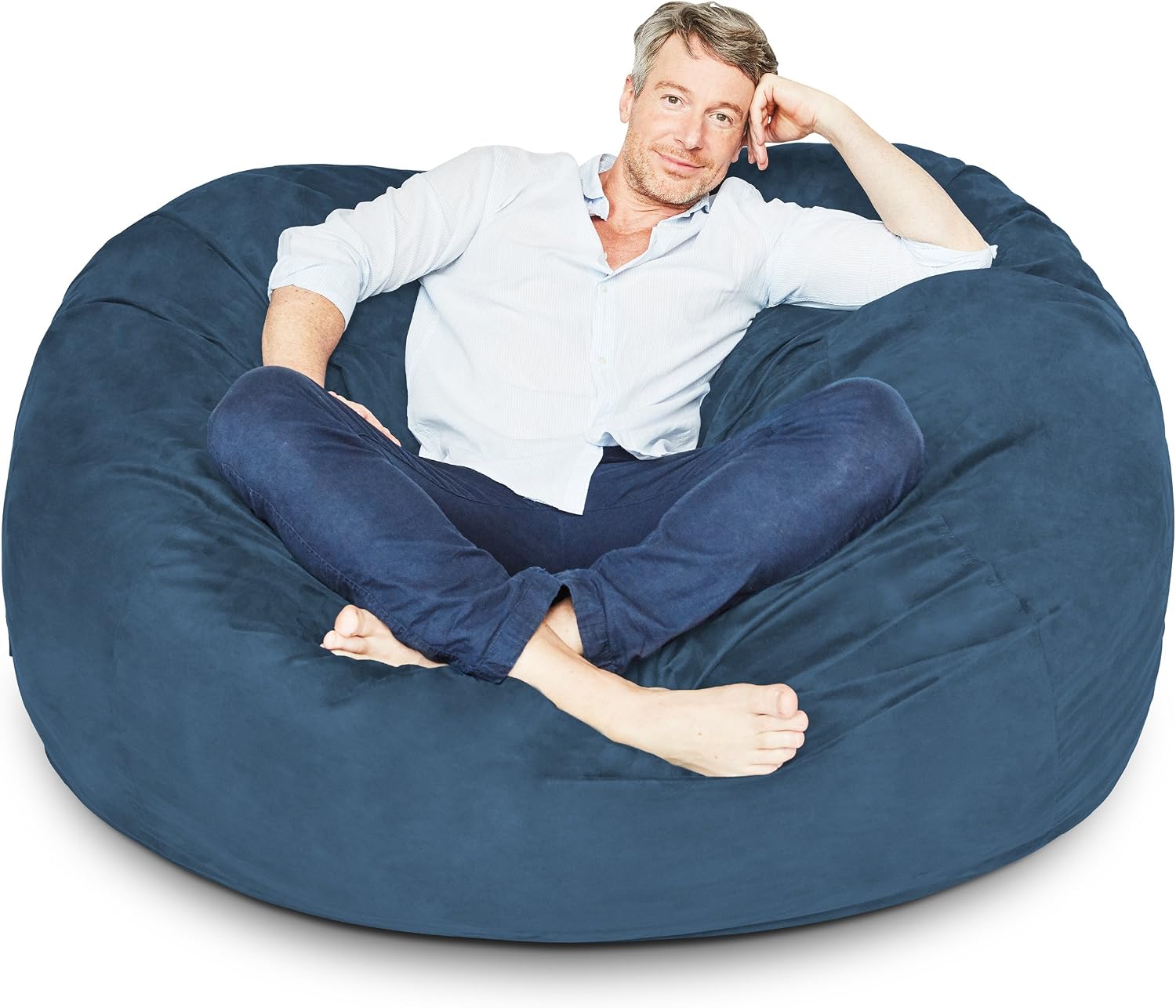 Lumaland Luxurious 5ft Large Bean Bag Chair with Microsuede Cover - Ultra Soft, Foam Filling, Washable Bean Bag Sofa for Kids, Teenagers, Adults - Sack Chair for Dorm, Family Room - Navy Blue