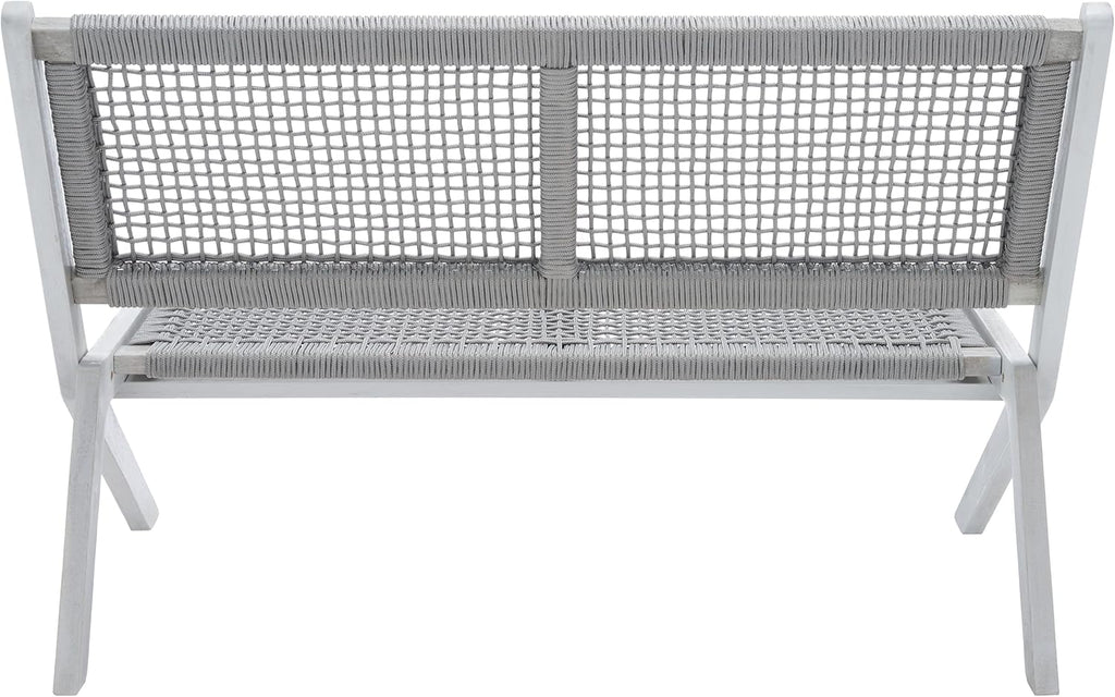 SAFAVIEH Outdoor - Kobina Folding Bench - Grey & Grey - Solid Wood and Rope - Modern Sculpted Folding Design - Ideal for Patio, Deck, Porch, Backyard, 13.8' Seat Height (PAT7304B)